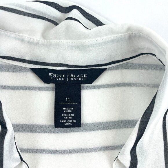 WHBM Women's Black with White Stripe Hi-Low Chiffon Button Front Shirt Sz 14 - Picture 4 of 10
